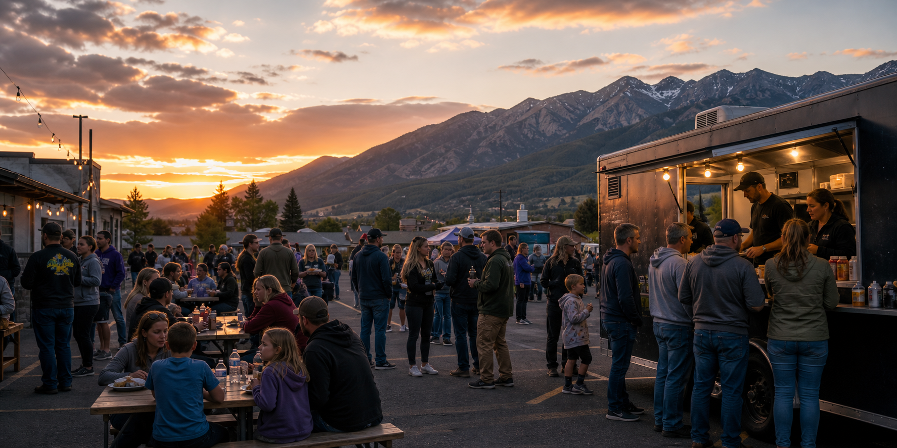 Montana community food truck night with volunteers and neighbors